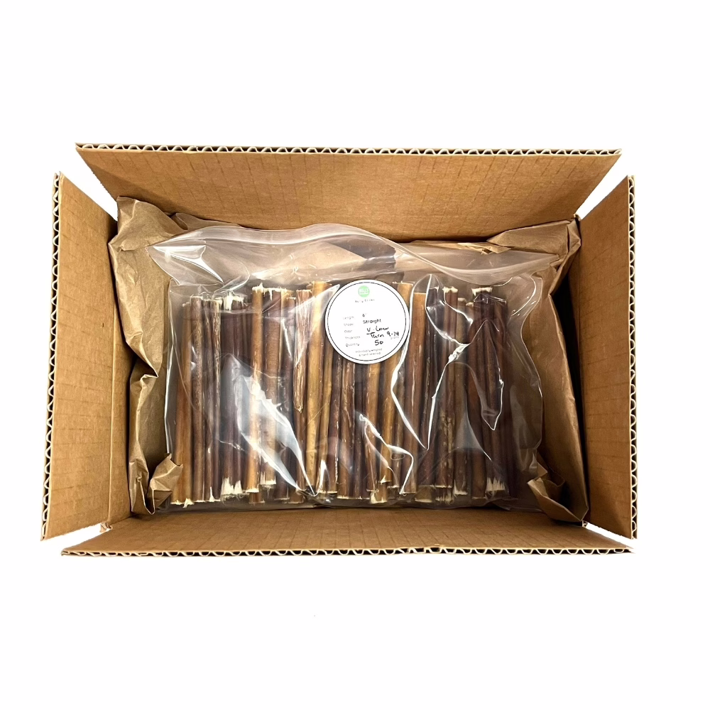 6" Bully Sticks | Thin (9-14g) | Very Low Odor 5 6" straight bully sticks, thin, very low odor odor, in a zip bag in a box