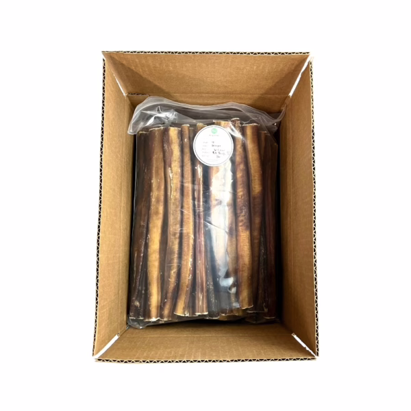 12" straight bully sticks, extra thick, very low odor, in a zip bag in a box