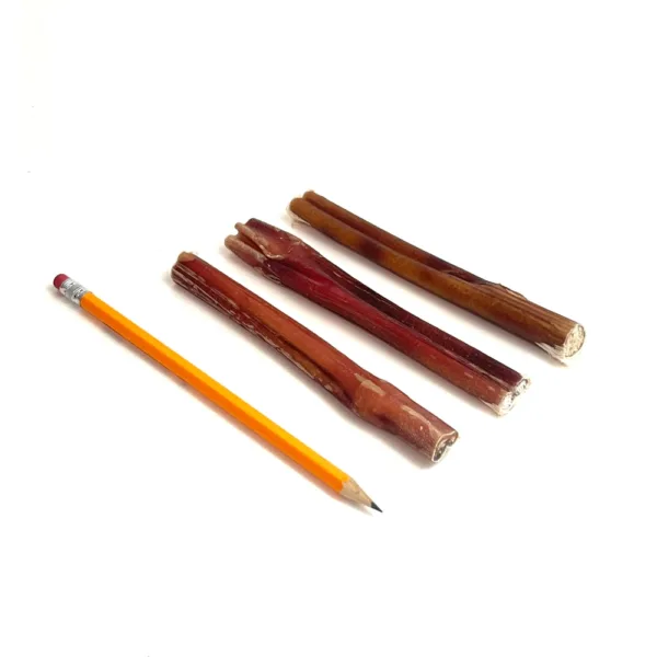 6" Mid Bully Sticks, Low Odor, with a pencil for comparison