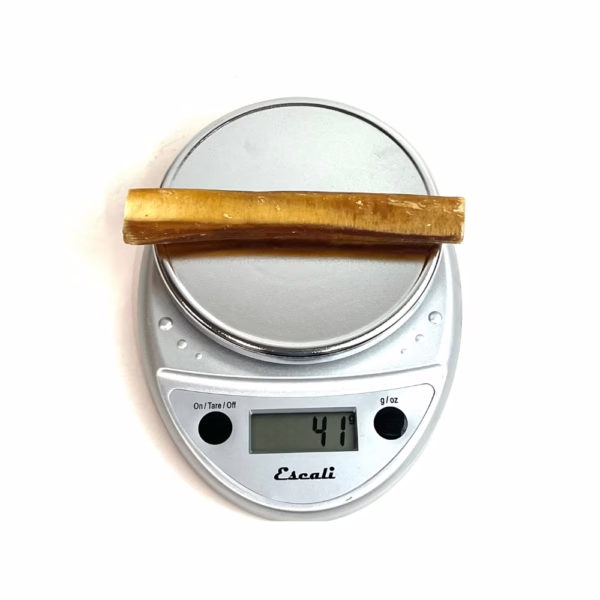 6" straight bully sticks, jumbo, low-medium odor, on a scale