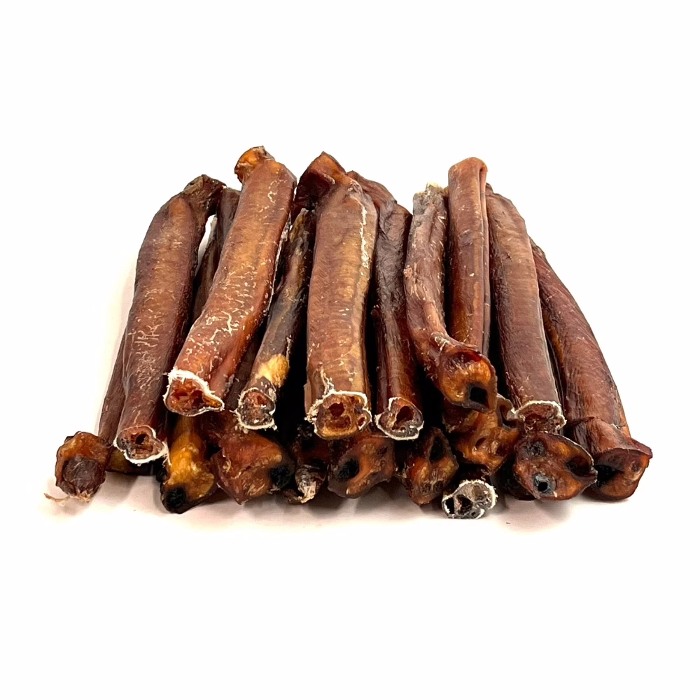 12" Bully Sticks - Overcooked/Imperfect **Tend To Chew Through More Quickly** | Extra Jumbo (90+g) | Low Odor 4 12" straight bully sticks, extra jumbo, overcooked, imperfect appearance, low odor, large stack
