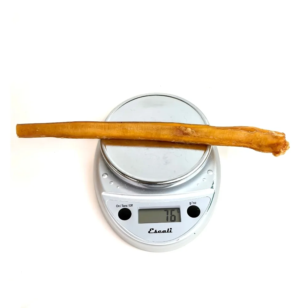12" Bully Sticks | Extra Thick / Jumbo (65-86g) | Medium Odor - May Have Imperfect Appearance 3 12" straight bully sticks, extra thick - jumbo, may have imperfect appearance, medium odor, scale