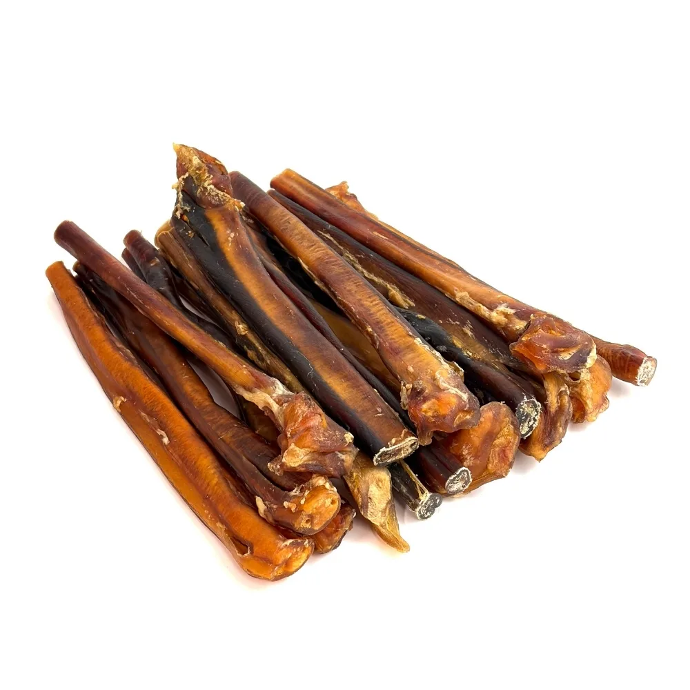 12" Bully Sticks | Extra Jumbo (87-115+g) | Medium Odor - May Have Imperfect Appearance 4 12" straight bully sticks, extra jumbo, may have imperfect appearance, medium odor, large stack
